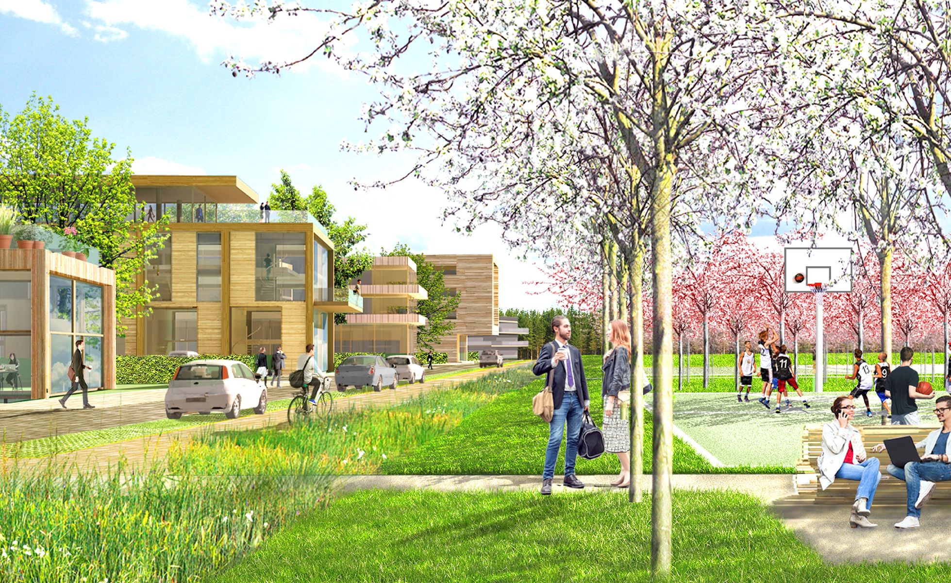 V návrhu je kladený dôraz na správne riešenie krajinného urbanizmu.