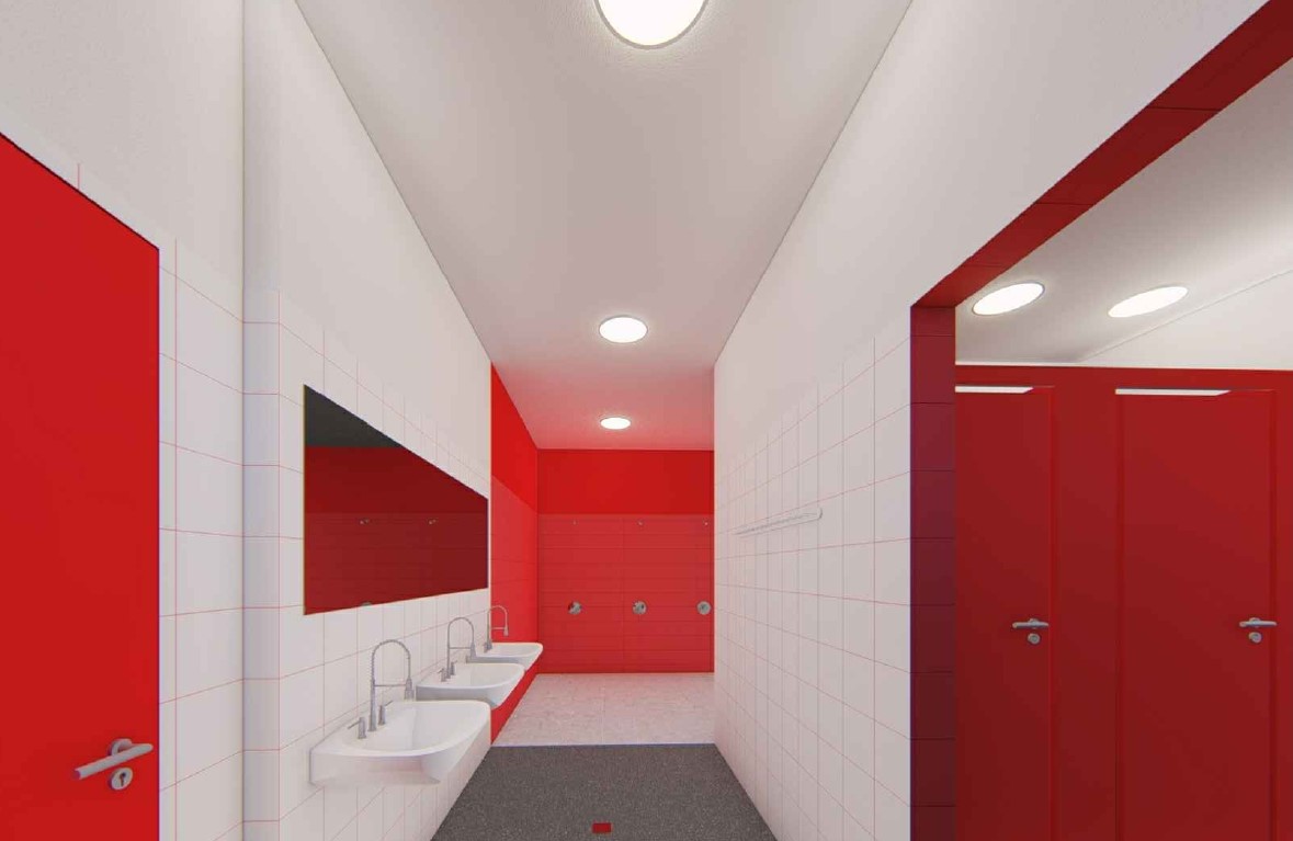 Vizualizácia hokejová šatňa domáci. 