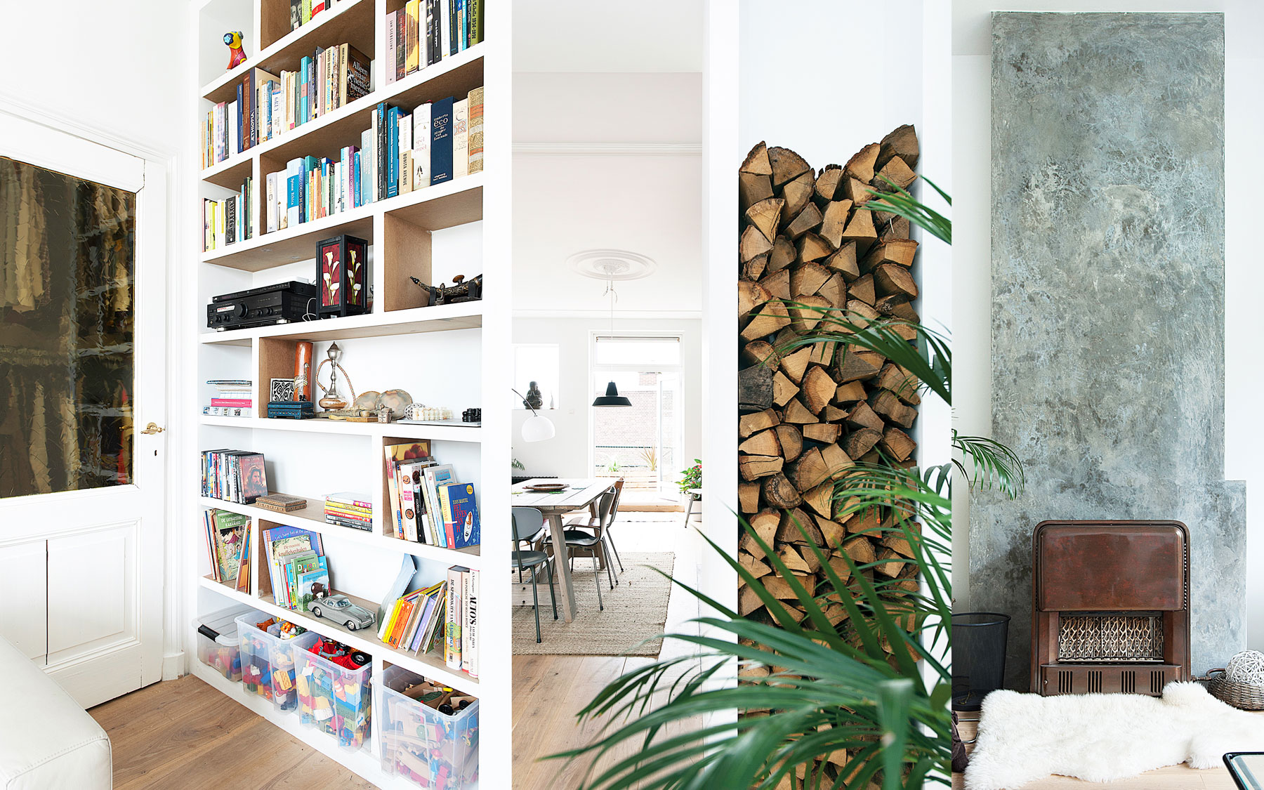 ... a betónová štruktúra pôvodného kozuba vytvárajú nádherný kontrast so štukovou omietkou.