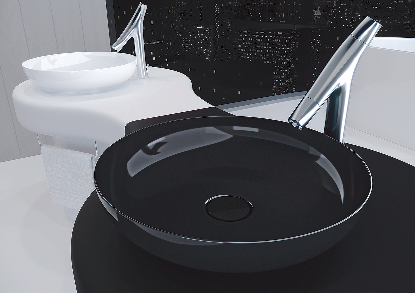 Elegantné umývadlá Miena v bielej a čiernej kombinácii