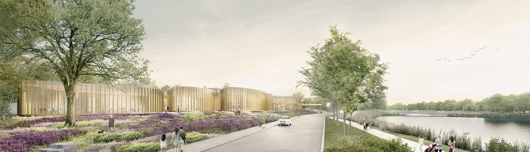 Prepojenie s jazerom Victoria a riekou Avon sa prejavuje aj vo zvlnení fasády nového divadla.