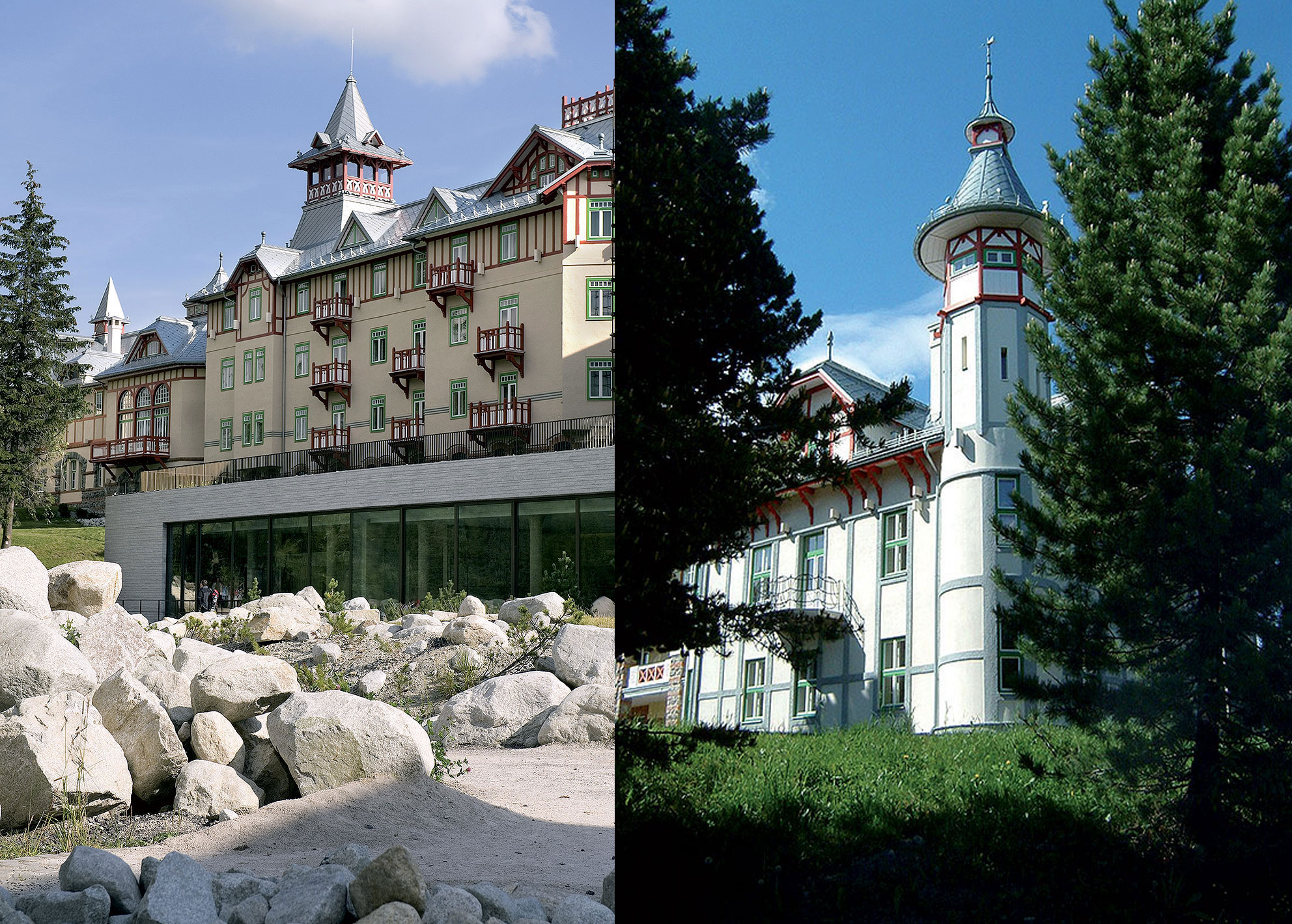 Grand Hotel Kempinski High Tatras, Štrbské pleso 2010 (s M. Černom, G. Maiom) Rekonštrukcia pamiatkovo chráneného komplexu budov na území Tatranského národného parku. Úlohou bolo urobiť z budov na úrovni lepšej “turistickej ubytovne” päťhviezdičkový hotel. Foto: FELIX L. STECK