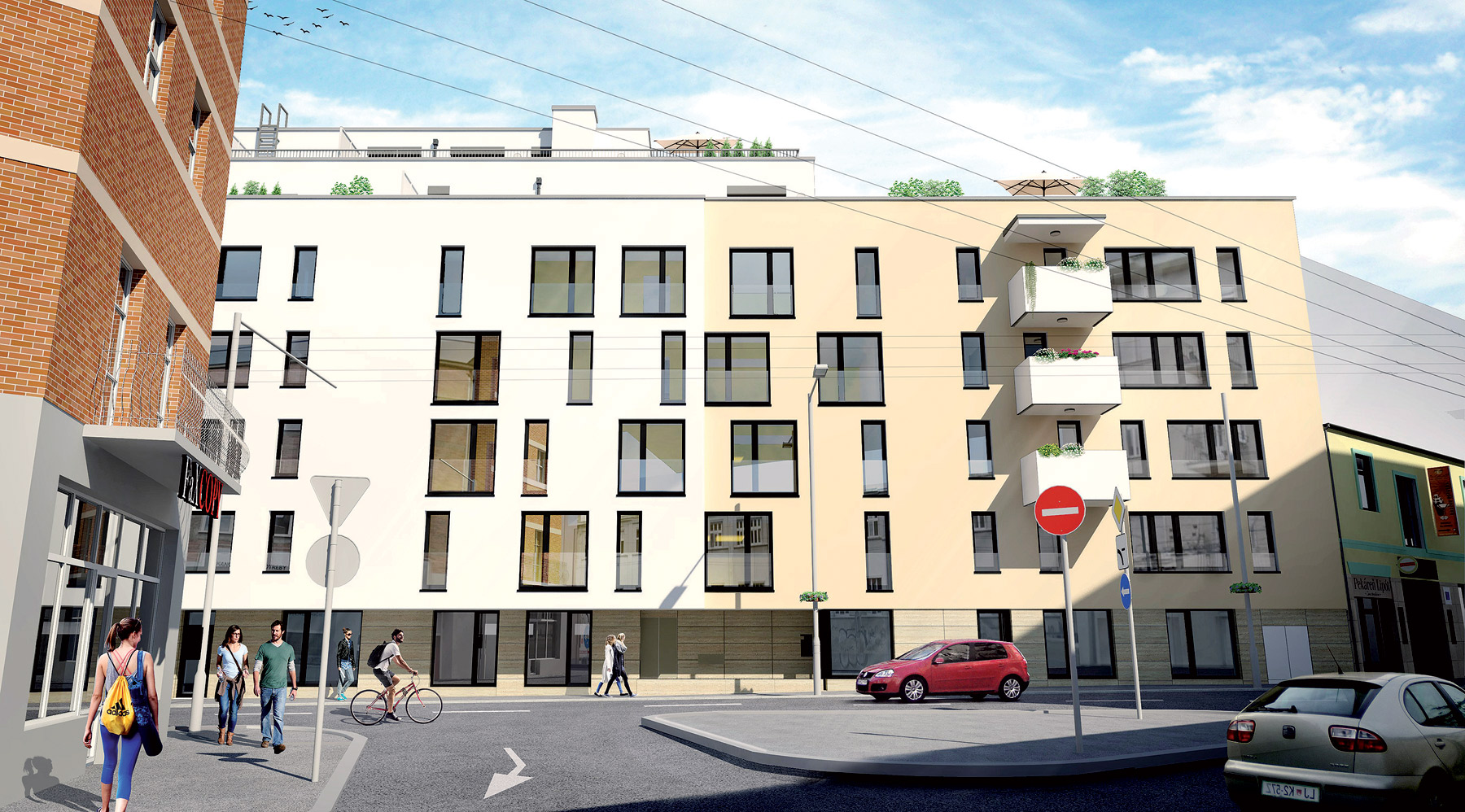 Použitím rôznych veľkostí okien na fasádach sa architekti snažili o individuálny výraz objektu.