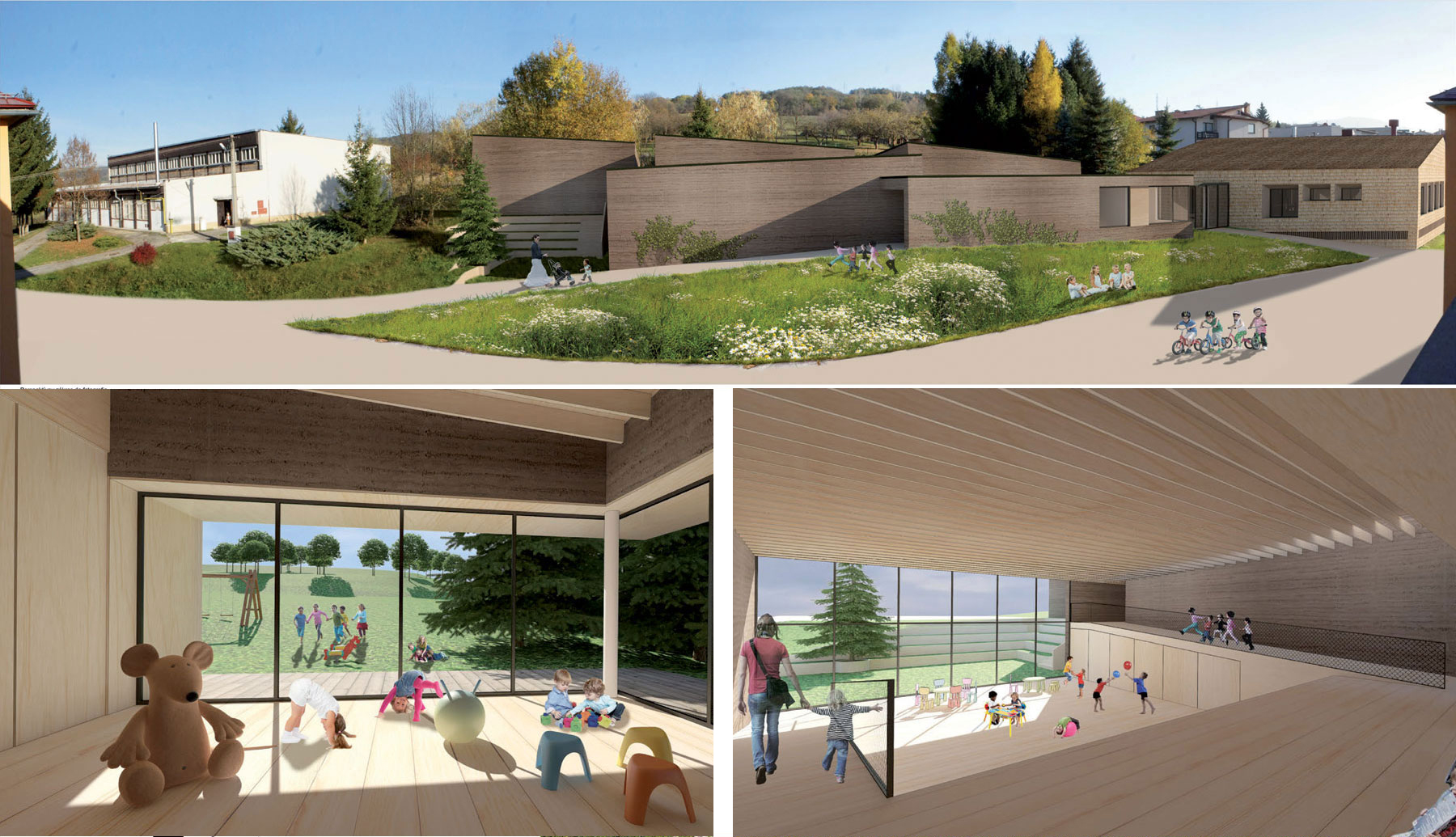 3. miesto, autori (Ing. arch. Petra Schleicher, Ing. Ivan Tasler) osadením objektu reagovali na morfológiu terénu, v škôlke tak však vznikli nežiaduce výškové rozdiely.