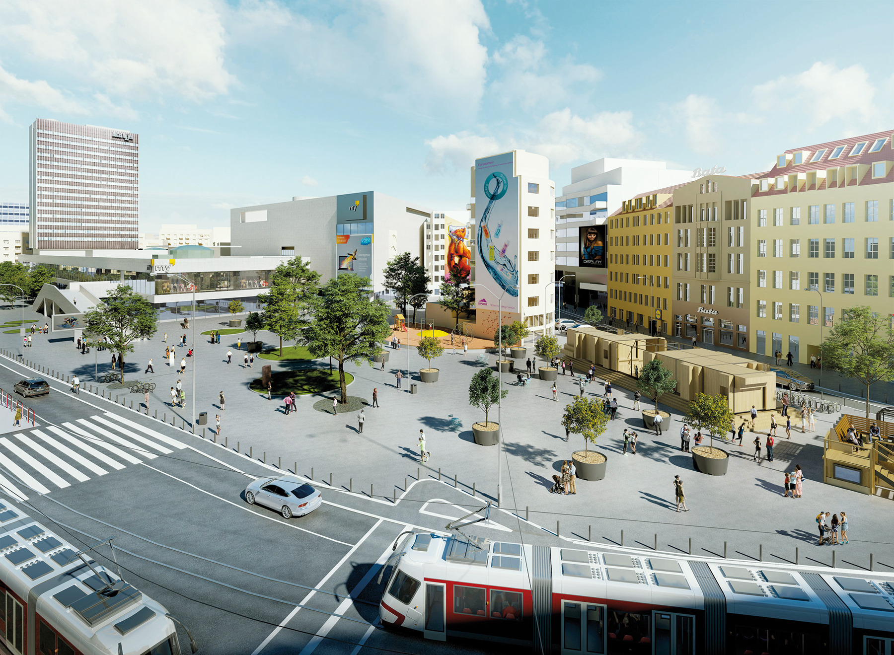 Finálny stav Kamenného námestia po realizácii oboch etáp zásahov „quick wins“.