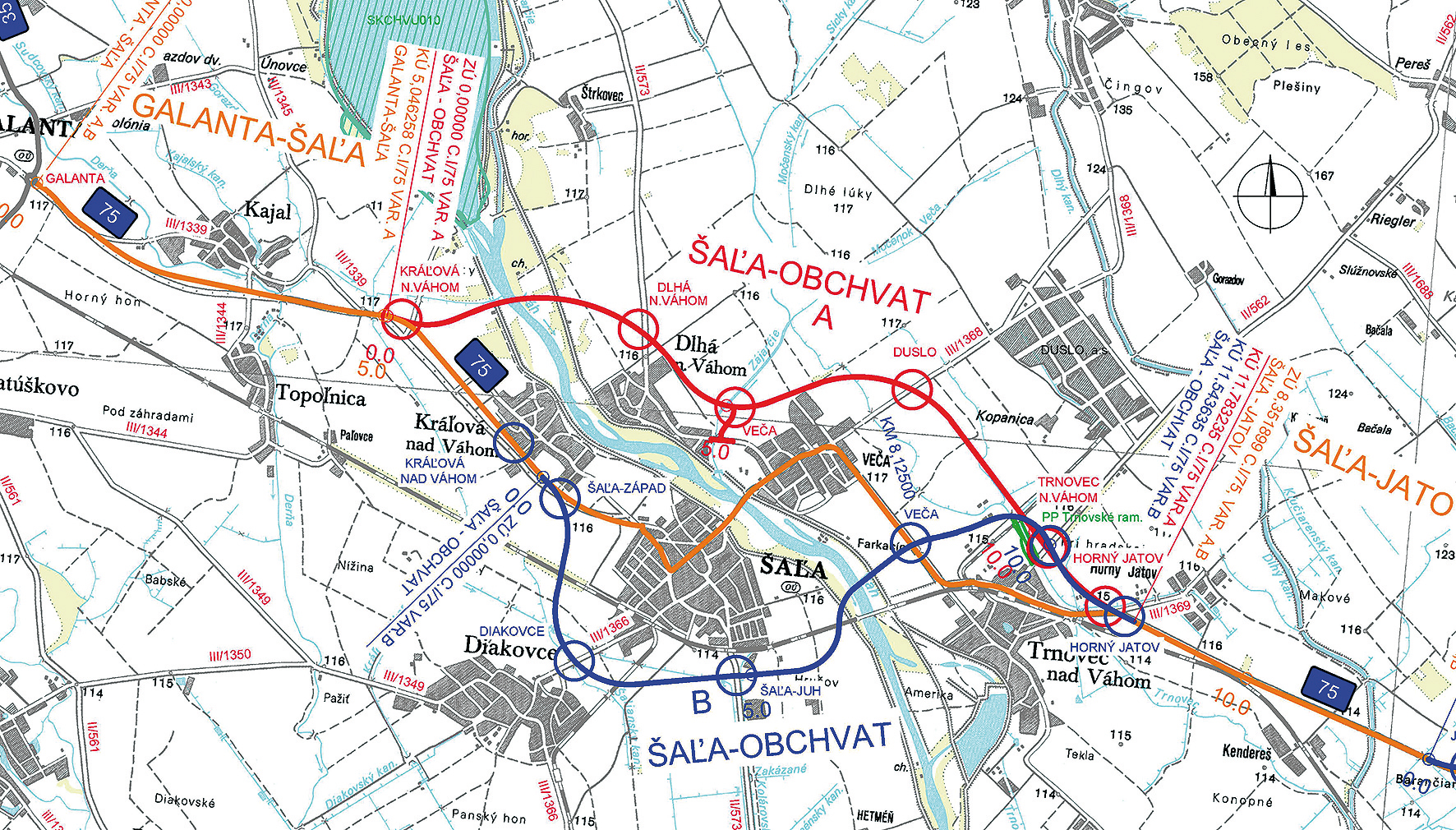 Obr. 1 Prehľadná situácia cesty I/75 úsek Galanta – Jatov