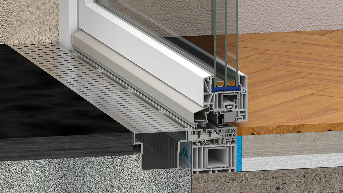 Montážna situácia s odvodnením bezbariérového prahu.