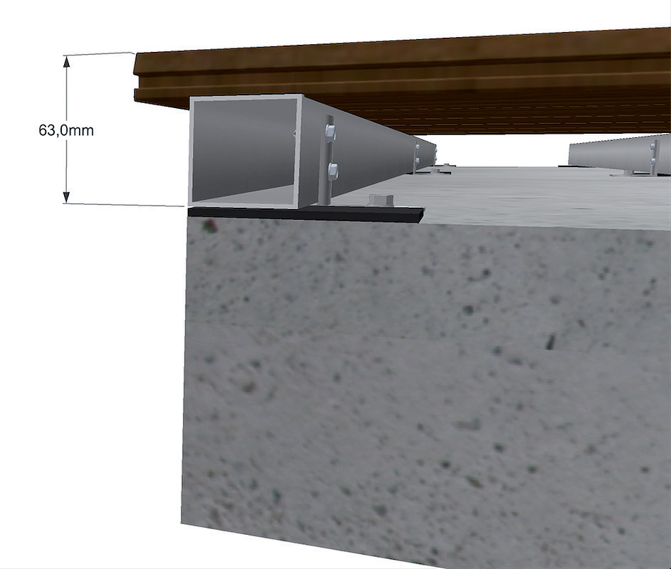 Skladba terasy uloženej na podklade z betónu a z obrubníkov