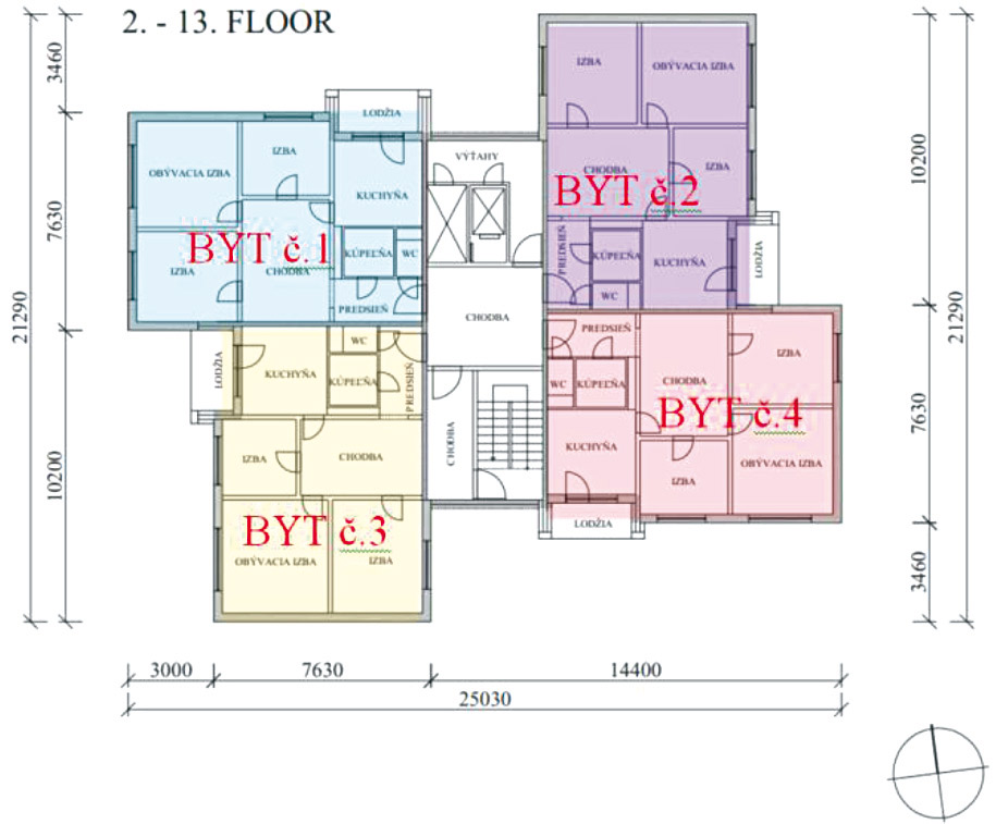 Obr. 1 Pôdorys typického podlažia