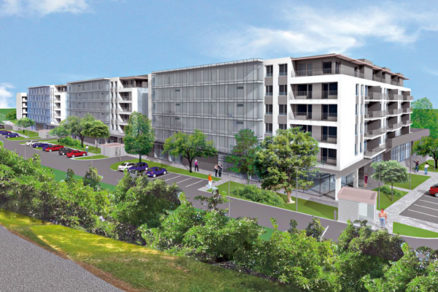 Atraktívna mozaika polyfunkčného domu